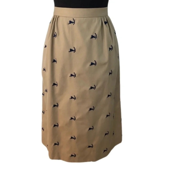 Vintage Lady Puritan Cape Cod Embroidered Khaki Skirt - Picture 1 of 12